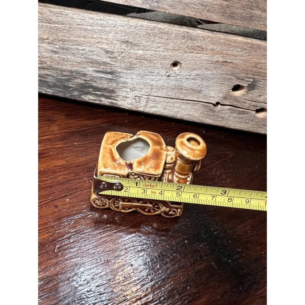 Vintage Train Toothpick Holder Ceramic Japan Collectible Brown Glazed Drip
